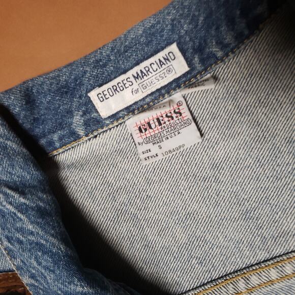 Rare Vintage 80s Guess by George Marciano Womens Cropped Denim Jacket Patches S - Picture 10 of 12